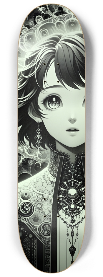 B&W Fractal Anime Girl #42 #3 8-1/4 Skateboard Deck