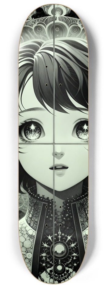 B&W Fractal Anime Girl #58 #2 8-1/4 Skateboard Deck