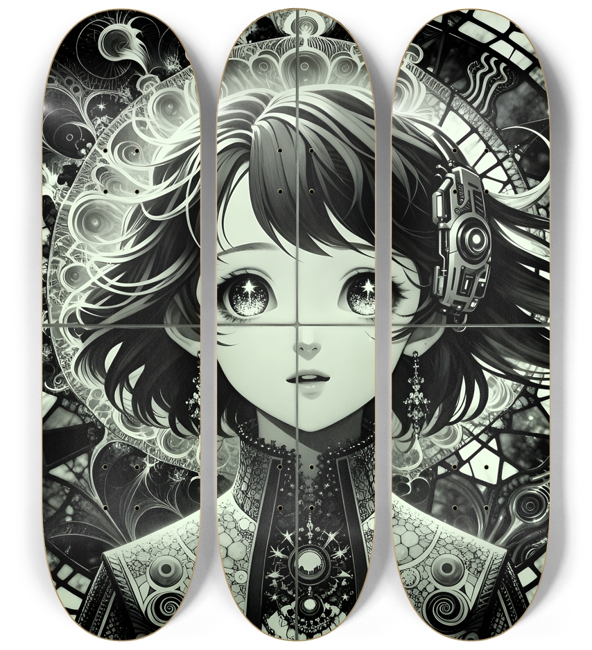 B&W Fractal Anime Girl #58