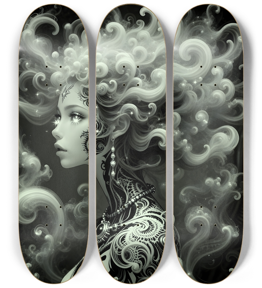 B&W Fractal Anime Girl #49 3 Deck Wall Series