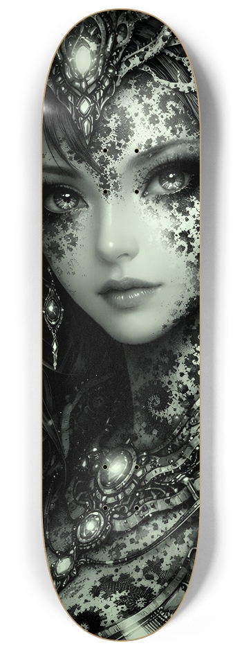 B&W Fractal Anime Girl #74 #2 8-1/4 Skateboard Deck