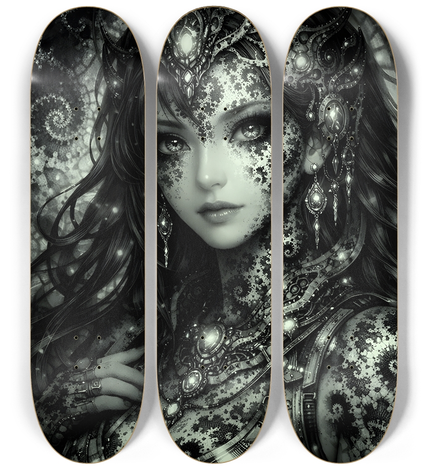 B&W Fractal Anime Girl #74 3 Deck Wall Series