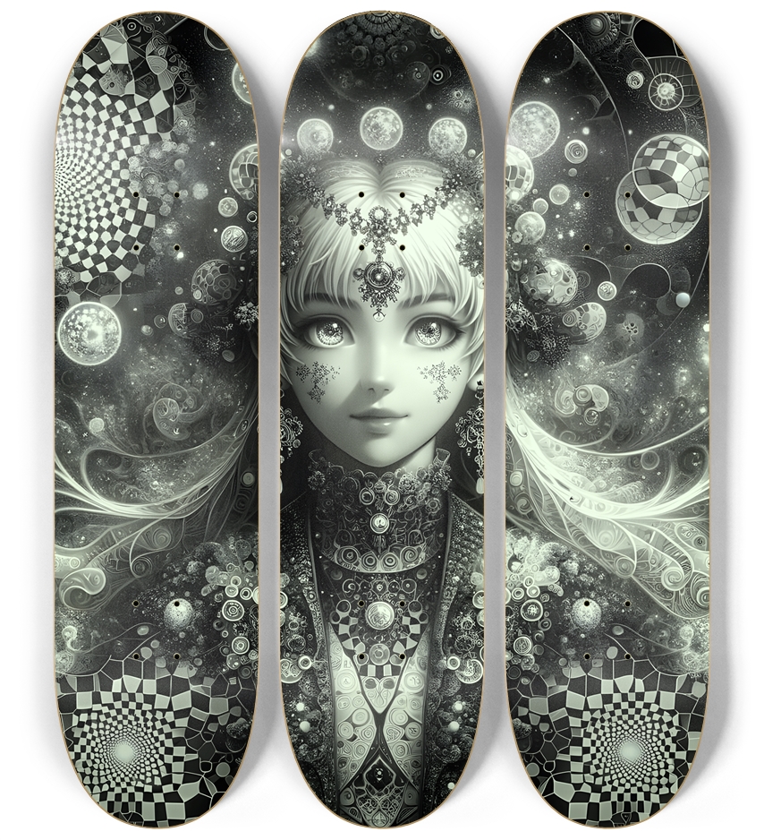 B&W Fractal Anime Girl #47 3 Deck Wall Series