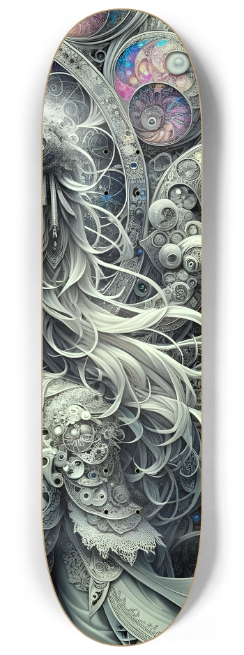 B&W Fractal Anime Girl #66 #3 8-1/4 Skateboard Deck