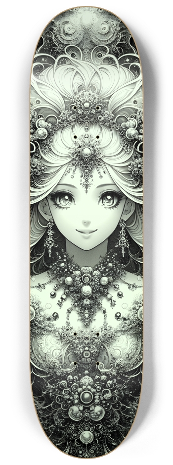 B&W Fractal Anime Girl #78 #2 8-1/4 Skateboard Deck