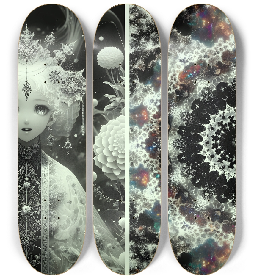 B&W Fractal Anime Girl #53 3 Deck Wall Series