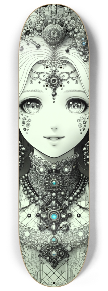 B&W Fractal Anime Girl #46 #2 8-1/4 Skateboard Deck
