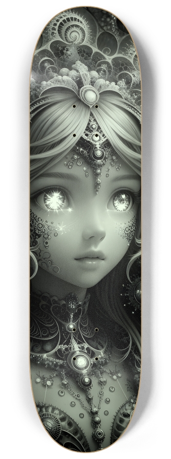 B&W Fractal Anime Girl #45 #2 8-1/4 Skateboard Deck