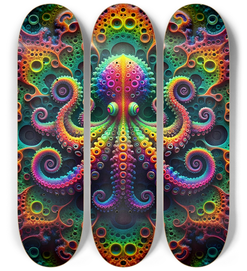 Psychedelic Fractal Octopus #2 3 Deck Wall Series