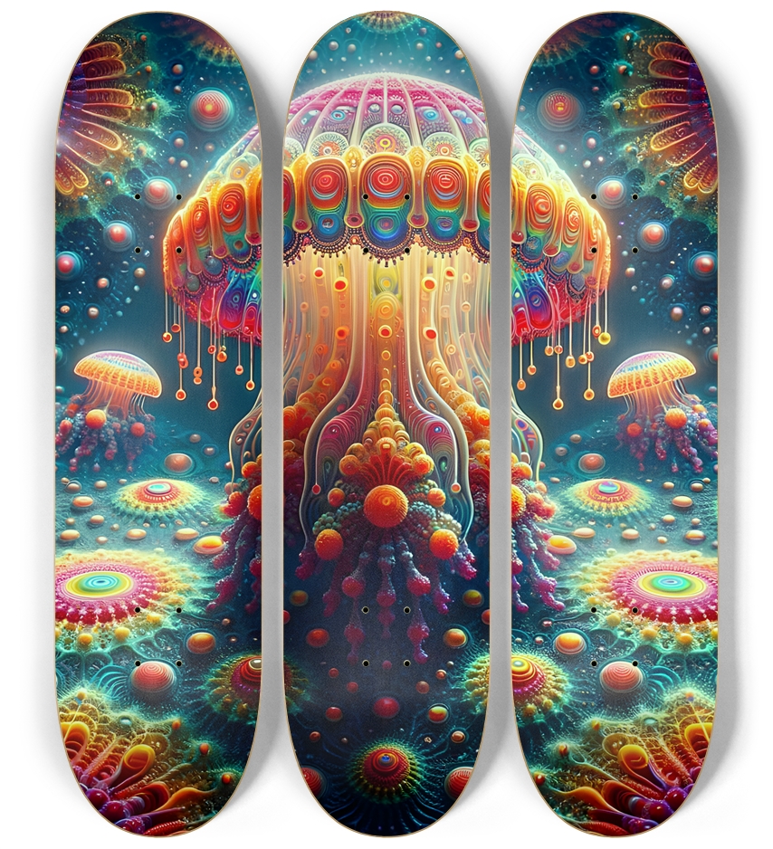 Psychedelic Fractal Jellyfish #5 3 Deck Wall Series