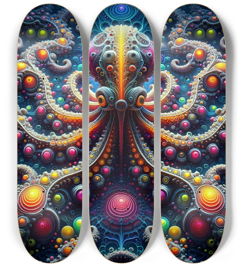 Psychedelic Fractal Octopus #1 3 Deck Wall Series
