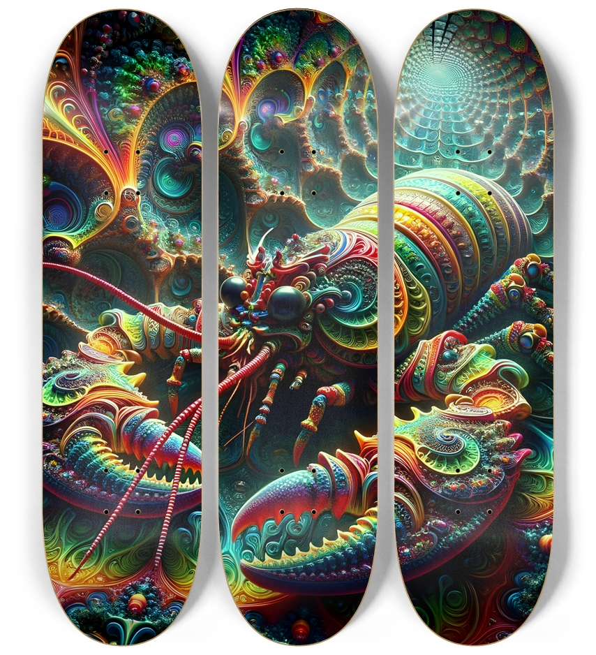 Psychedelic Fractal Lobster #4a 3 Deck Wall Series