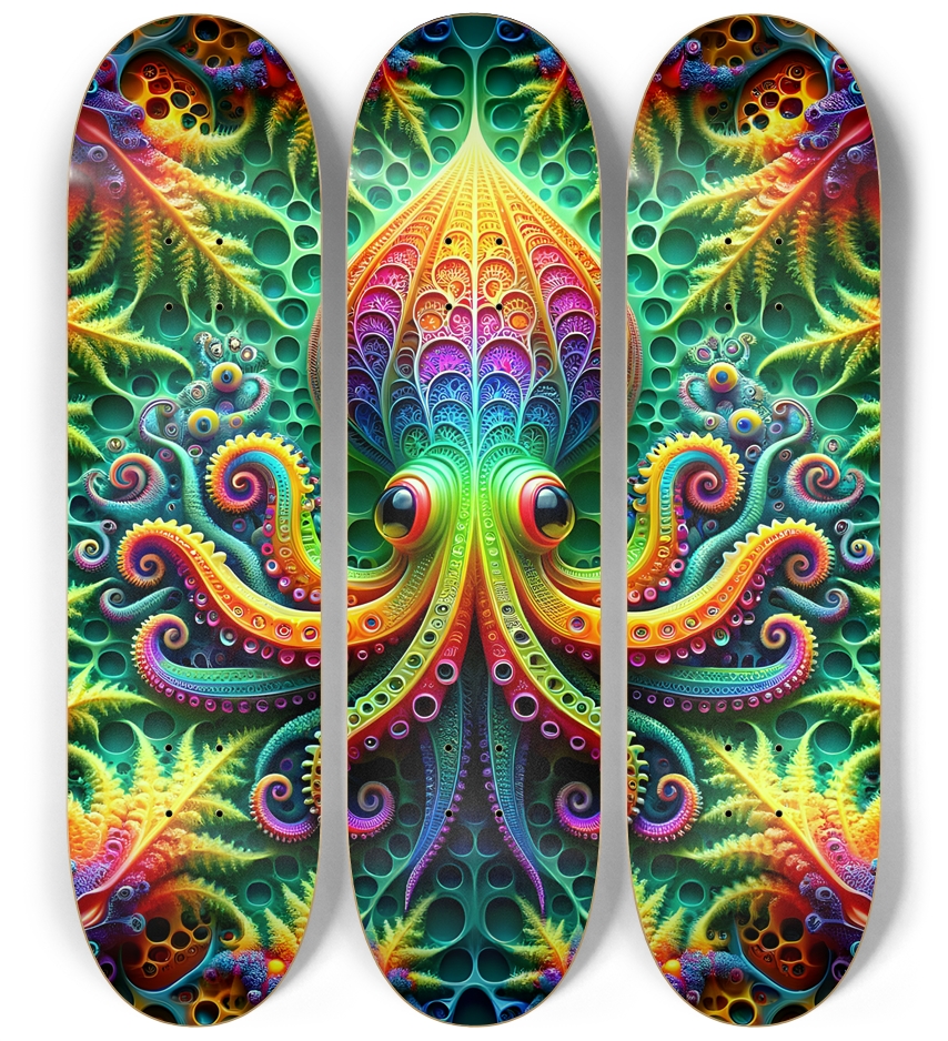 Psychedelic Fractal Octopus #5 3 Deck Wall Series