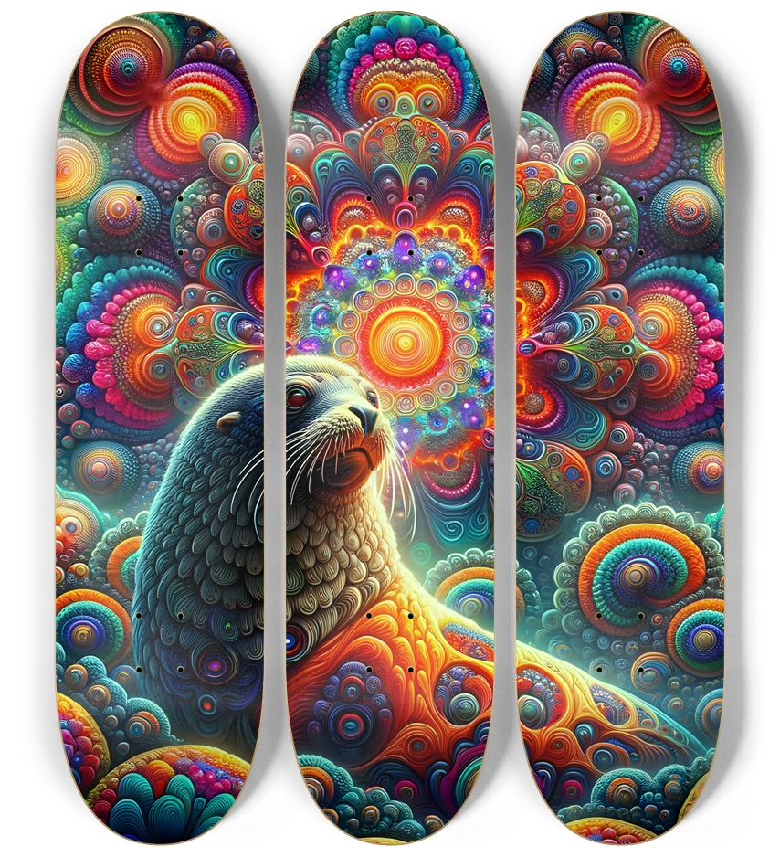 Psychedelic Fractal Sea Lion #5 3 Deck Wall Series