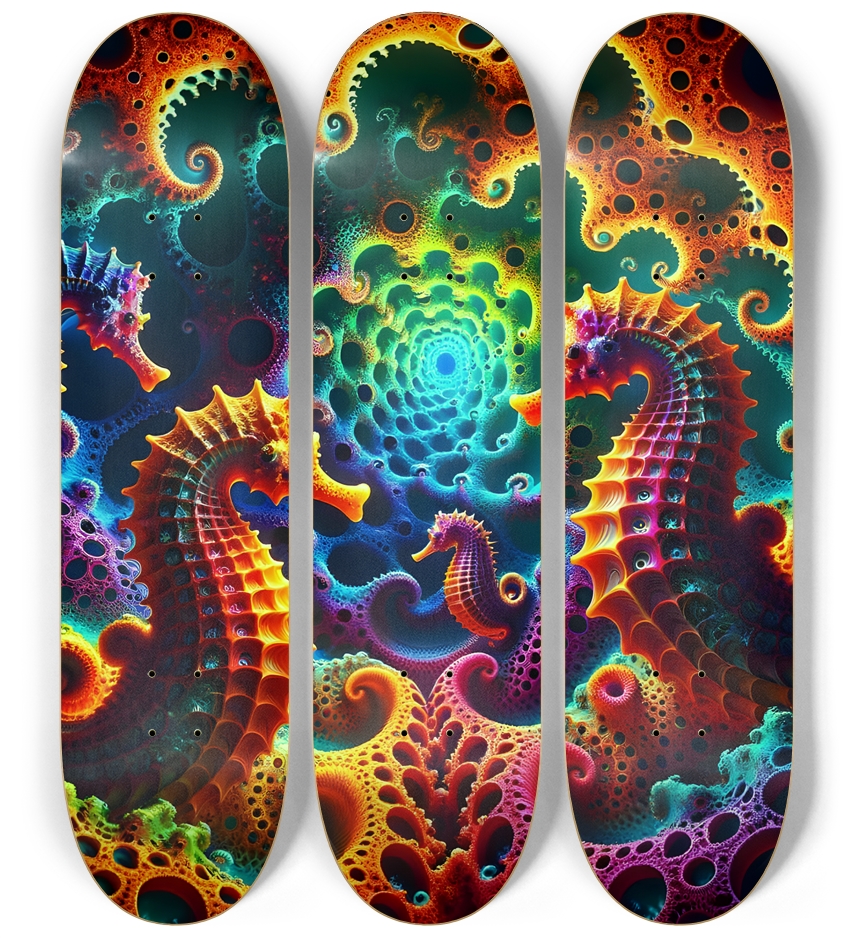 Psychedelic Fractal Sea Horse #5 3 Deck Wall Series