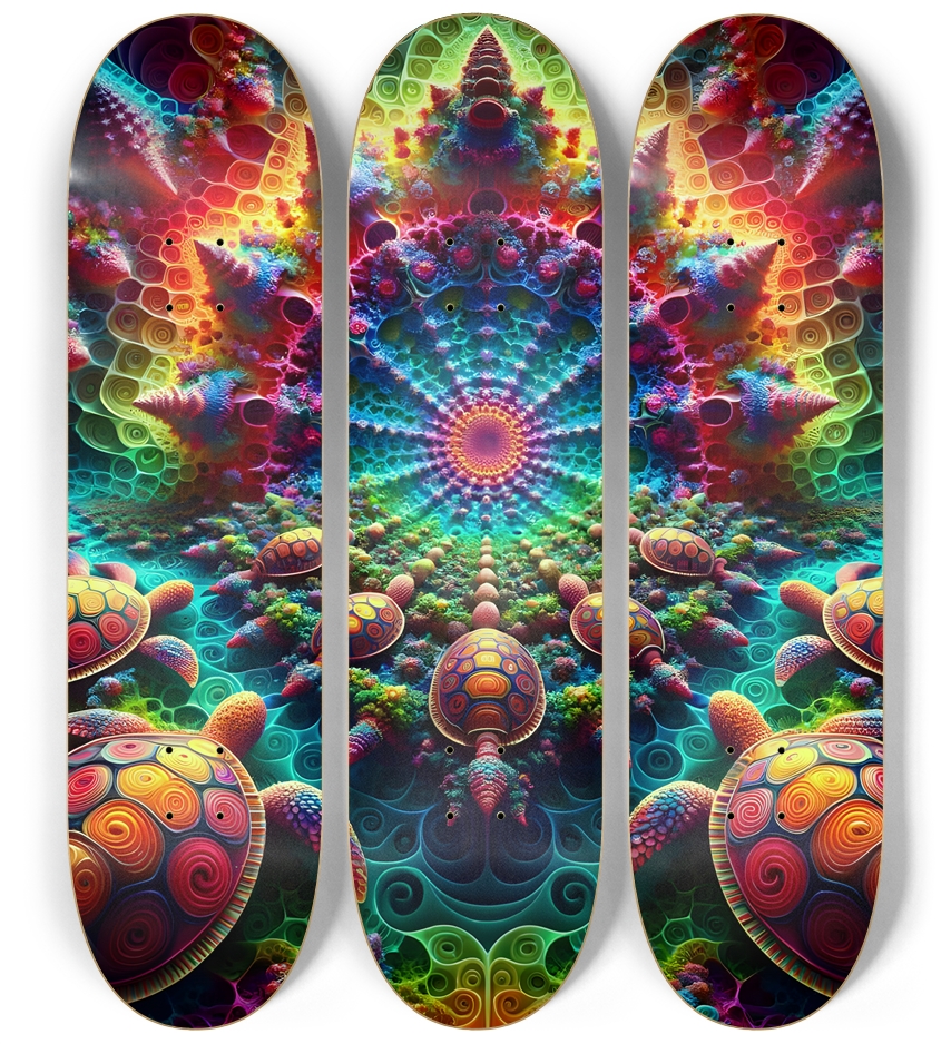 Psychedelic Fractal Sea Turtle #4 3 Deck Wall Series