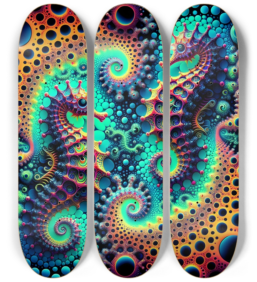 Psychedelic Fractal Sea Horse #4 3 Deck Wall Series