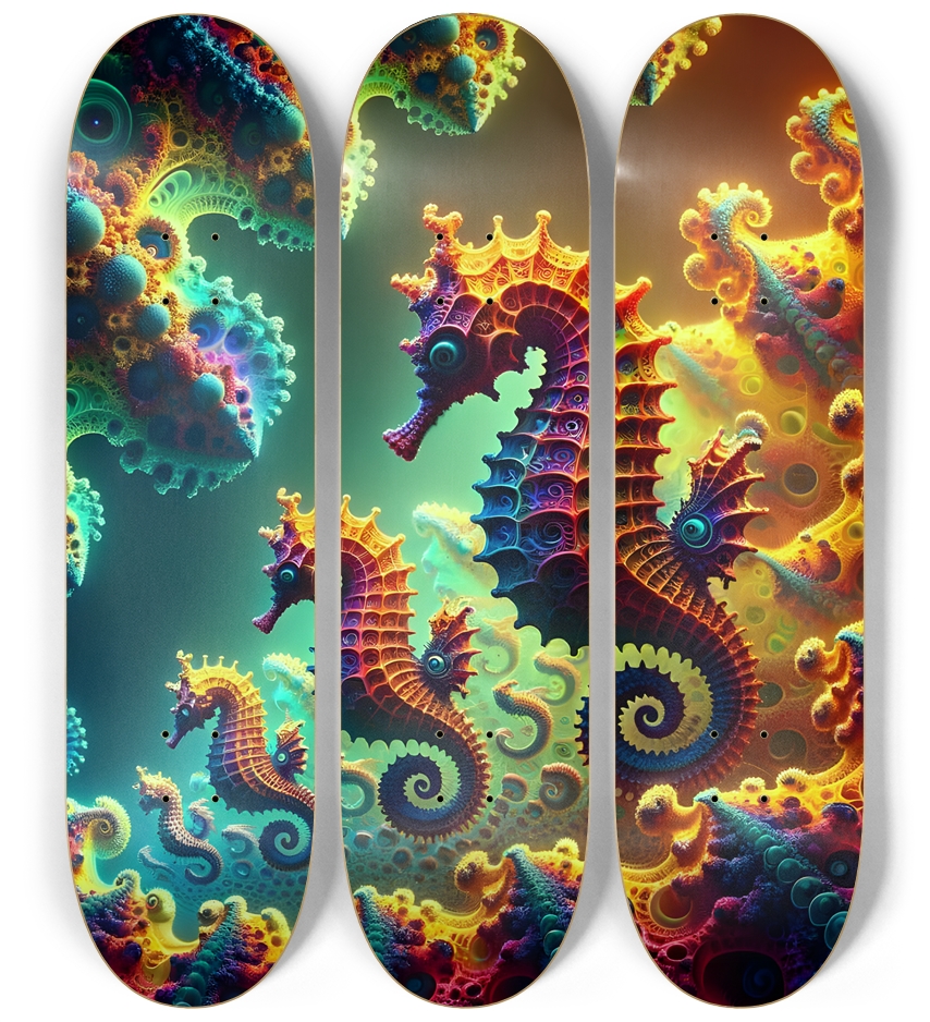 Psychedelic Fractal Sea Horse #2 3 Deck Wall Series