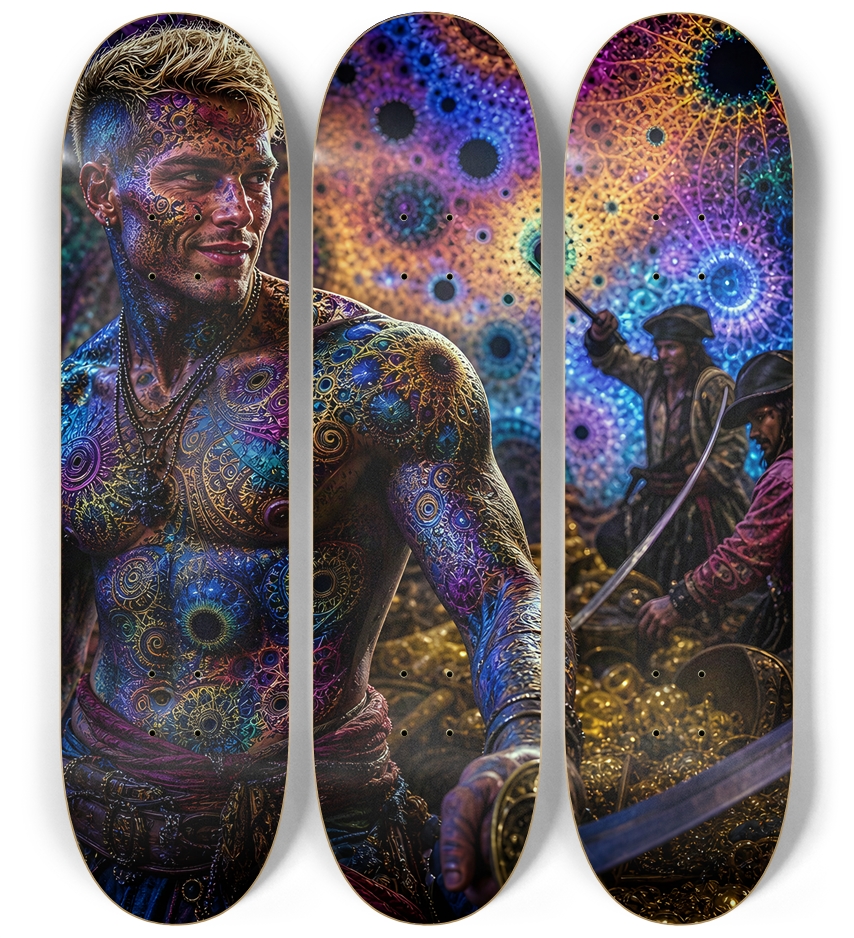 Psychedelic Blonde Fractal Pirate #24 3 Deck Wall Series