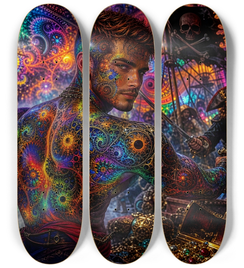 Psychedelic Gay Auburn Fractal Pirate #4 3 Deck Wall Series