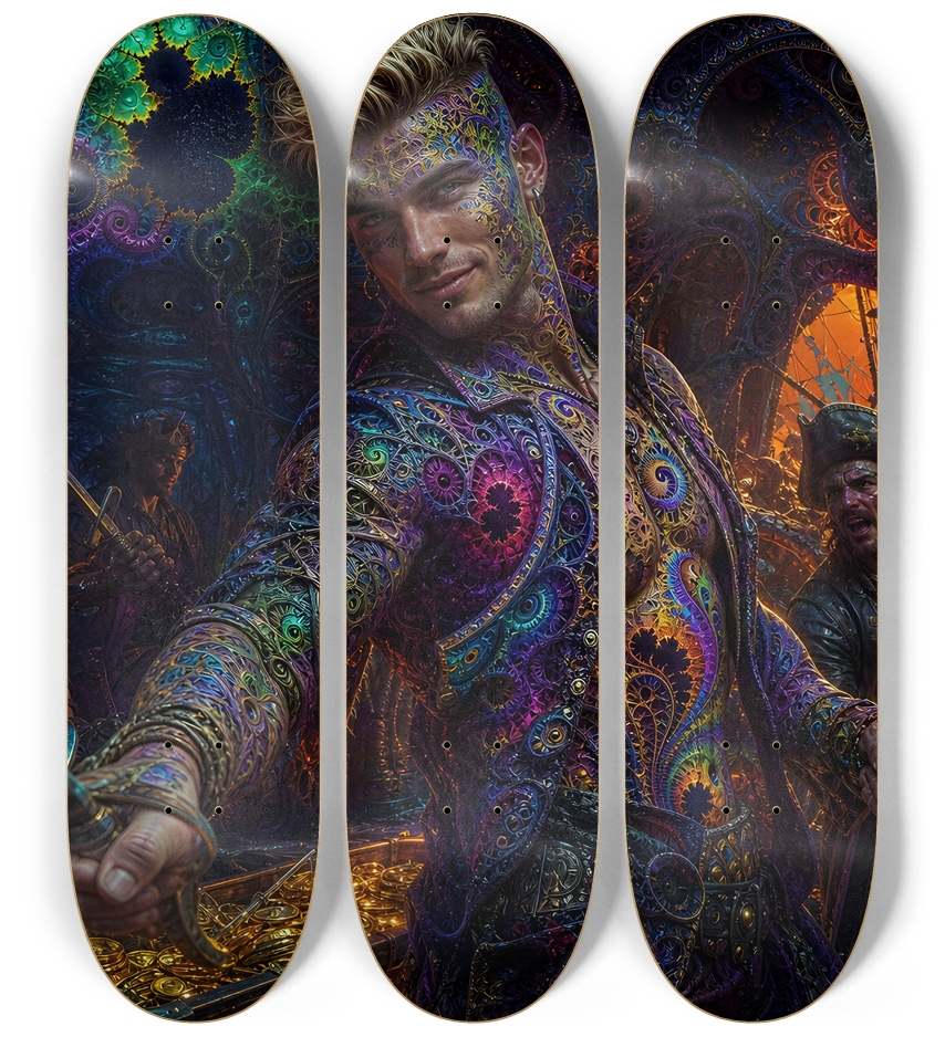 Psychedelic Blonde Fractal Pirate #17 3 Deck Wall Series