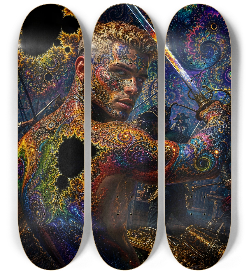 Psychedelic Blonde Fractal Pirate #25 3 Deck Wall Series