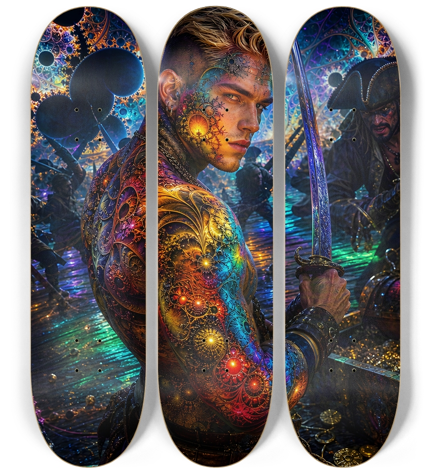 Psychedelic Blonde Fractal Pirate #18 3 Deck Wall Series