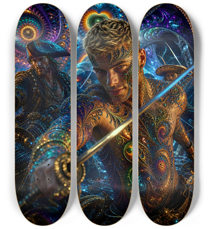 Psychedelic Blonde Fractal Pirate #30 3 Deck Wall Series
