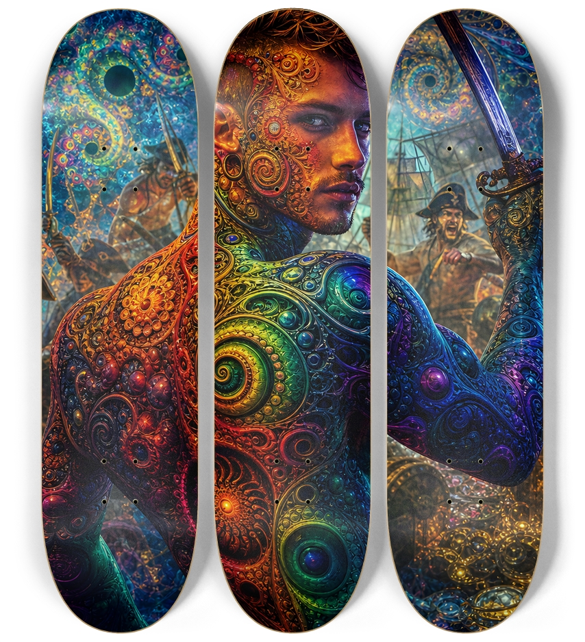 Psychedelic Gay Auburn Fractal Pirate #12 3 Deck Wall Series