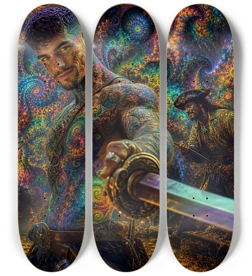 Psychedelic Gay Brunette Fractal Pirate #28 3 Deck Wall Series