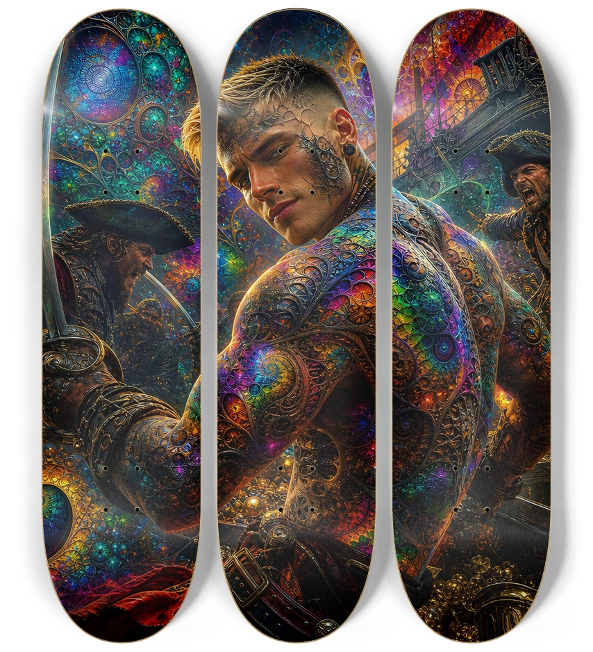 Psychedelic Blonde Fractal Pirate #14 3 Deck Wall Series