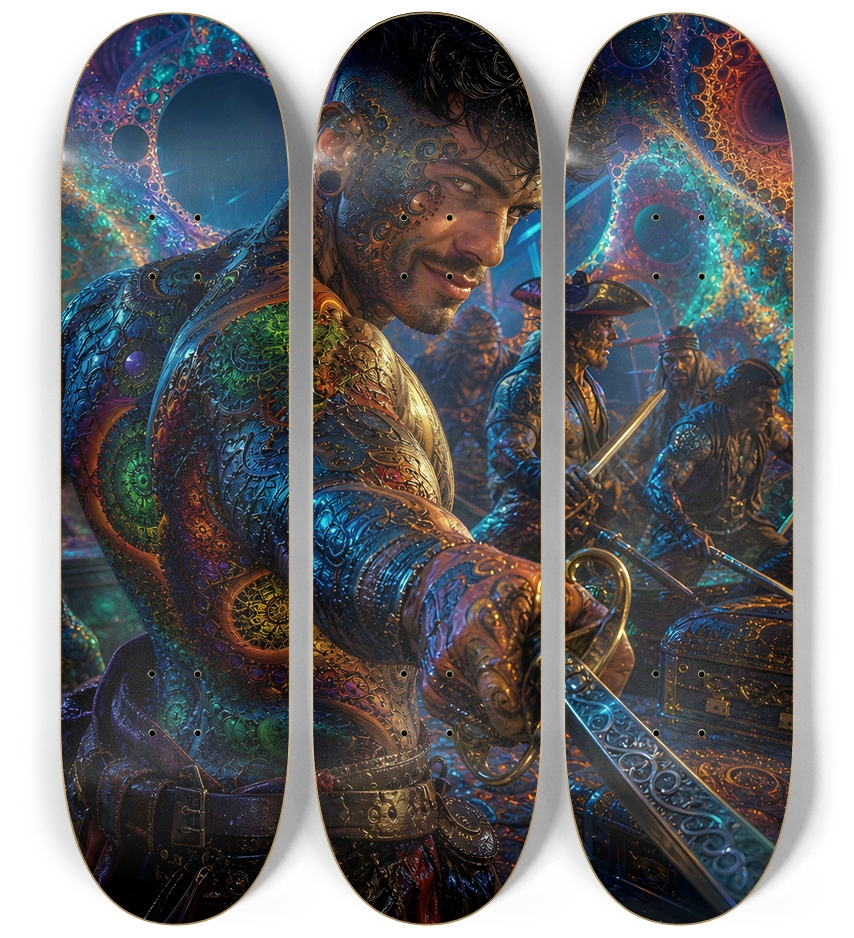 Psychedelic Gay Brunette Fractal Pirate #19 3 Deck Wall Series