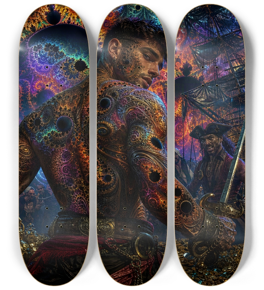 Psychedelic Gay Brunette Fractal Pirate #24 3 Deck Wall Series