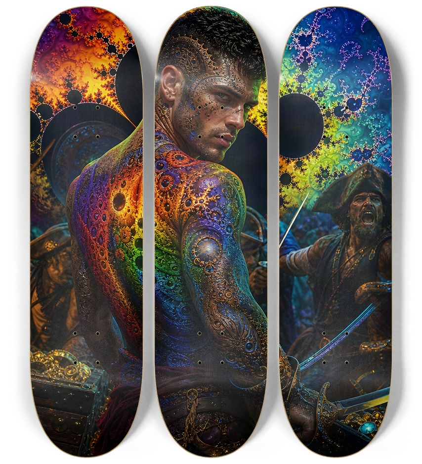 Psychedelic Gay Brunette Fractal Pirate #22 3 Deck Wall Series