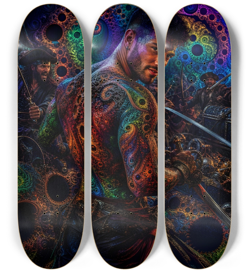 Psychedelic Gay Jet Black Fractal Pirate #2 3 Deck Wall Series