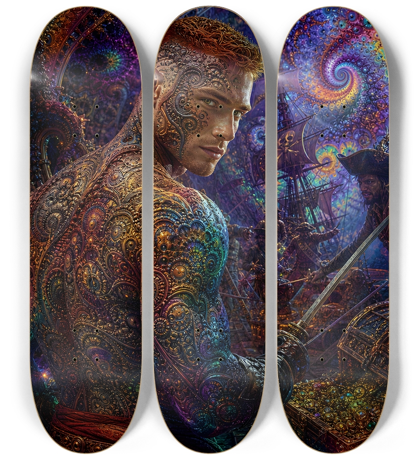 Psychedelic Redhead Fractal Pirate #10 3 Deck Wall Series