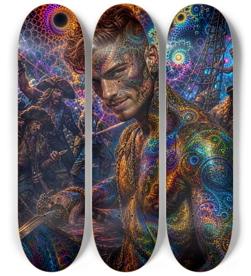 Psychedelic Redhead Fractal Pirate #20 3 Deck Wall Series