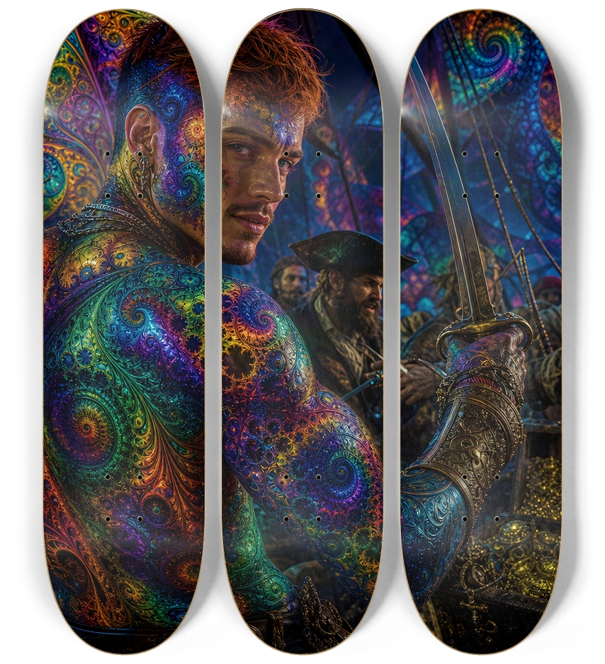 Psychedelic Gay Auburn Fractal Pirate #15 3 Deck Wall Series