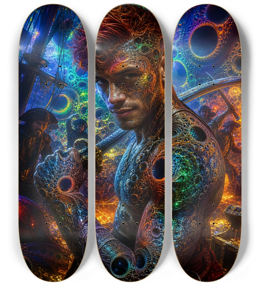Psychedelic Gay Auburn Fractal Pirate #24 3 Deck Wall Series