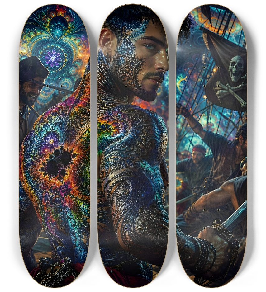 Psychedelic Gay Jet Black Fractal Pirate #3 3 Deck Wall Series