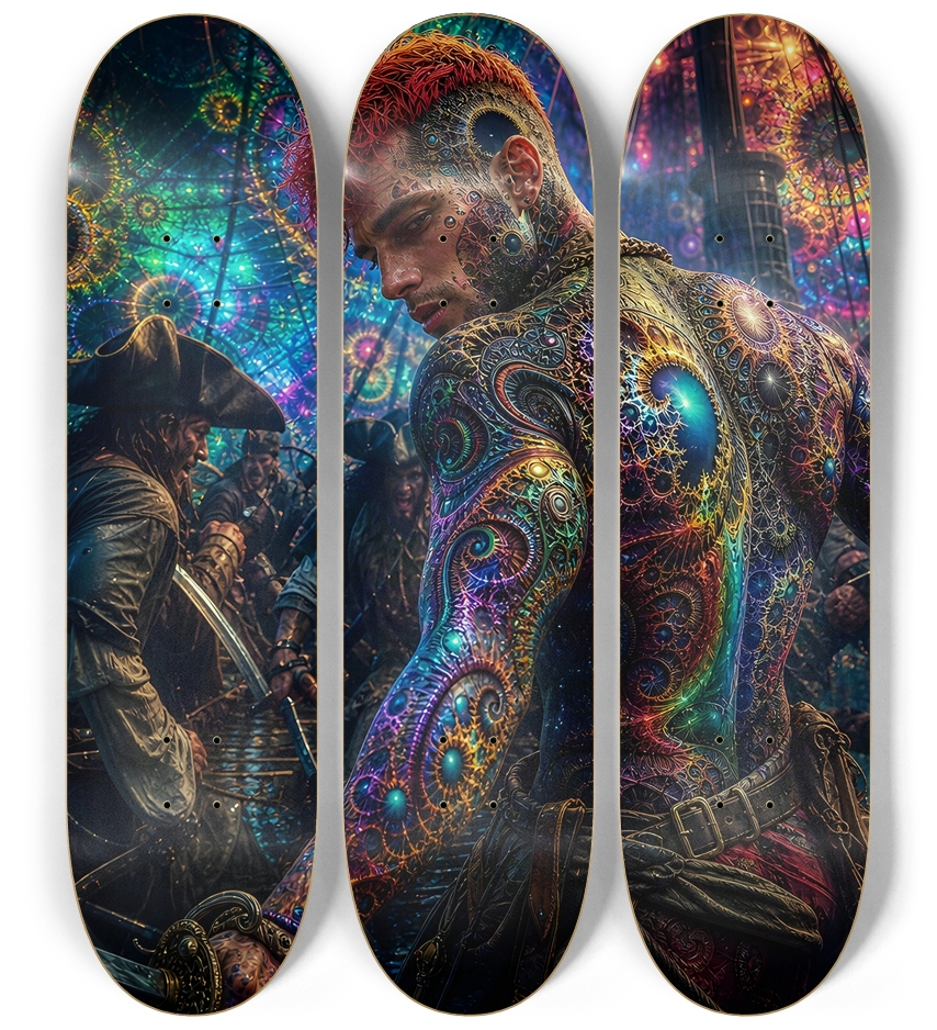 Psychedelic Redhead Fractal Pirate #2 3 Deck Wall Series