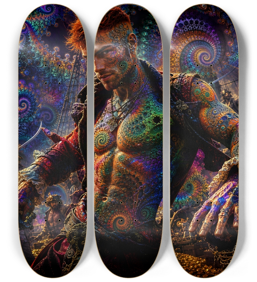 Psychedelic Redhead Fractal Pirate #23 3 Deck Wall Series