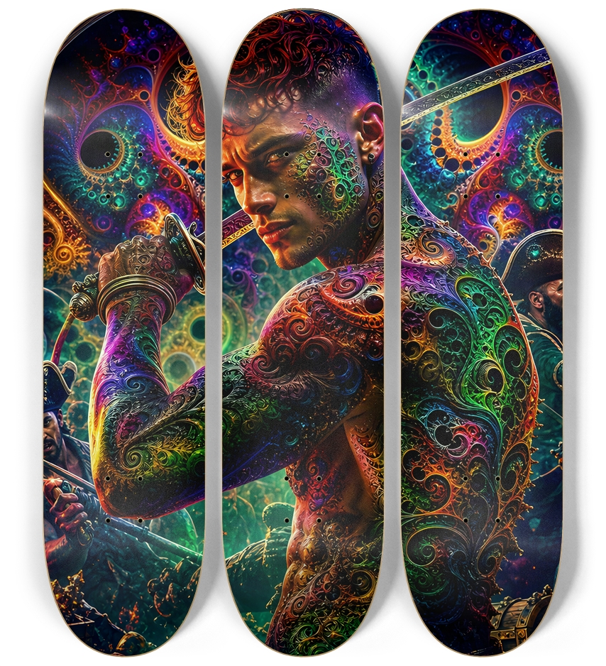 Psychedelic Gay Auburn Fractal Pirate #30 3 Deck Wall Series