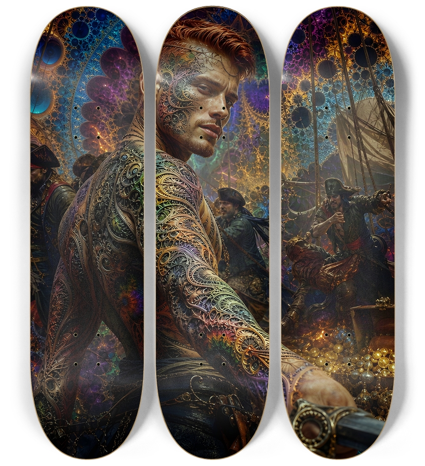 Psychedelic Redhead Fractal Pirate #1 3 Deck Wall Series