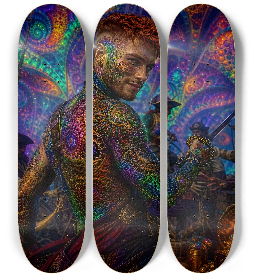 Psychedelic Redhead Fractal Pirate #5 3 Deck Wall Series
