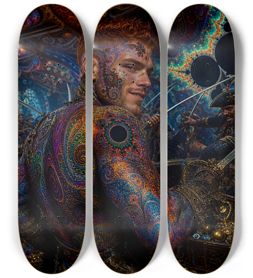 Psychedelic Redhead Fractal Pirate #19 3 Deck Wall Series