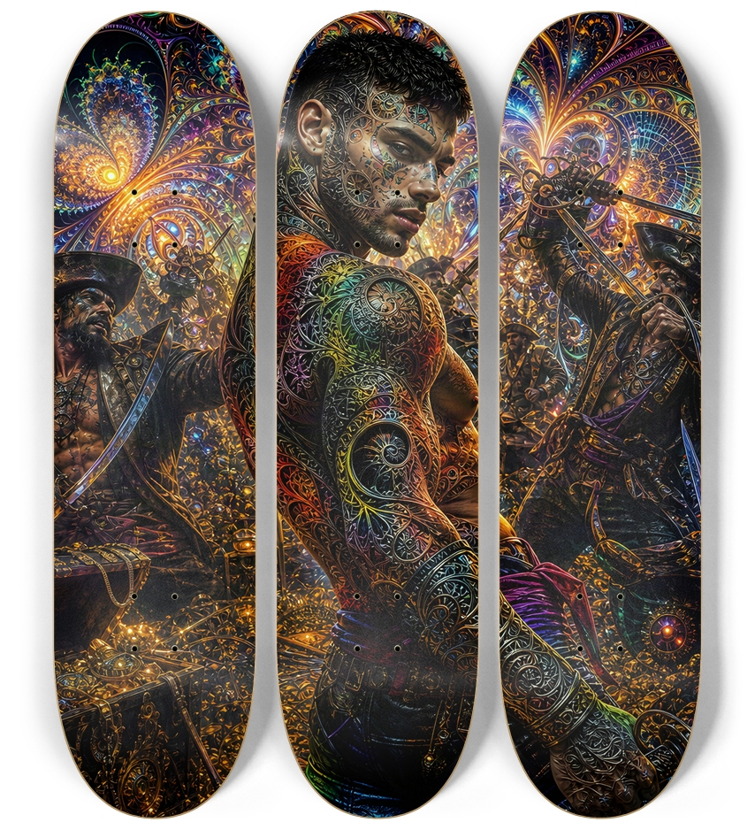 Psychedelic Gay Jet Black Fractal Pirate #7 3 Deck Wall Series