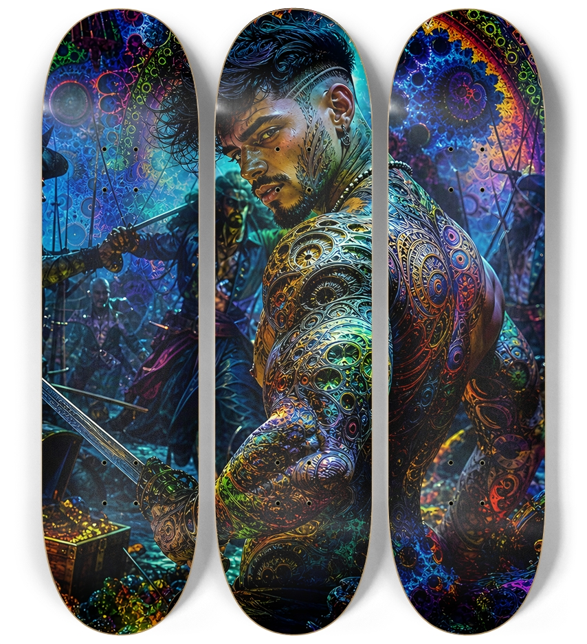 Psychedelic Gay Jet Black Fractal Pirate #17 3 Deck Wall Series