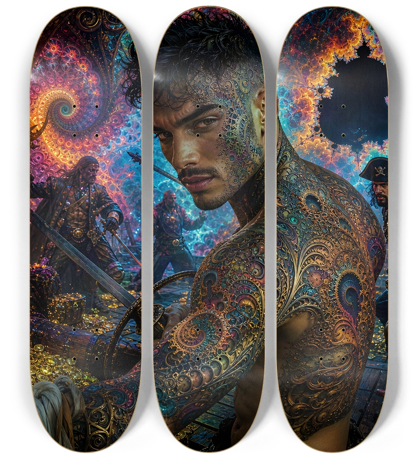 Psychedelic Gay Jet Black Fractal Pirate #9 3 Deck Wall Series