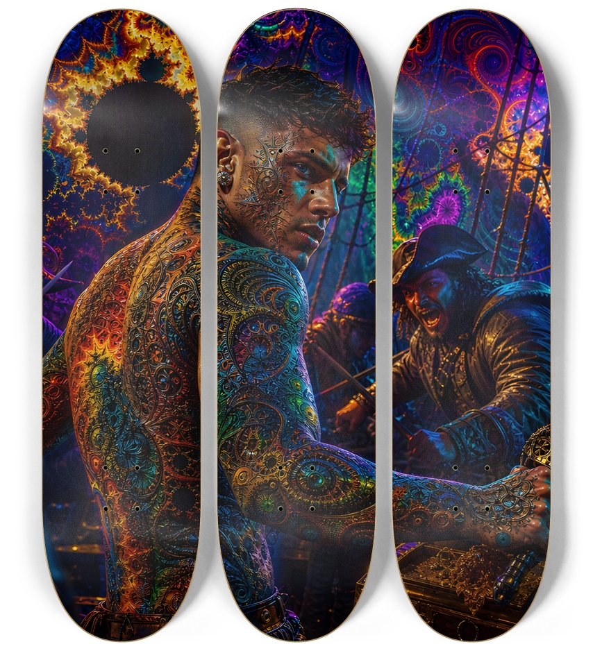 Psychedelic Gay Jet Black Fractal Pirate #32 3 Deck Wall Series